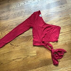 GARAGE red trendy one sleeve top with tie waist
